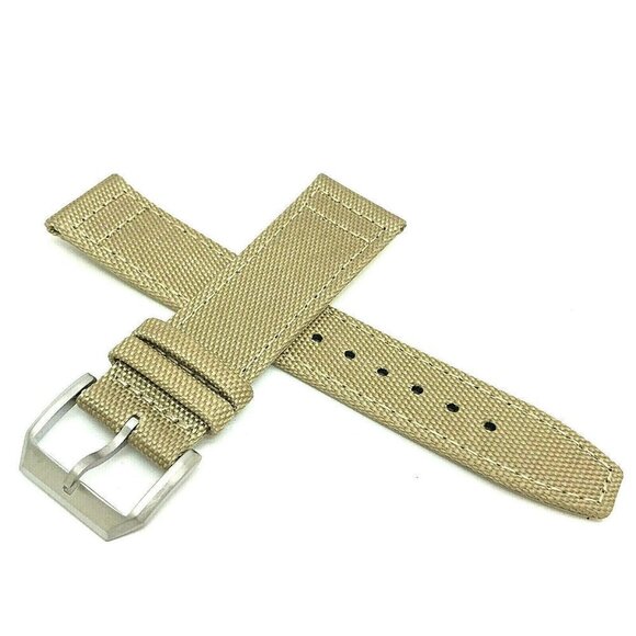 Men's Watch Band Replacement Beige Canvas Leather Strap Diver 20mm Lug - Picture 1 of 7